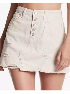 Free People We the Free button fly cream distressed denim skirt size 26